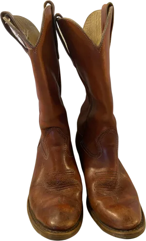 70s Gorgeous Rust Color Unisex Leather Cowboy Boots By Designer Custom