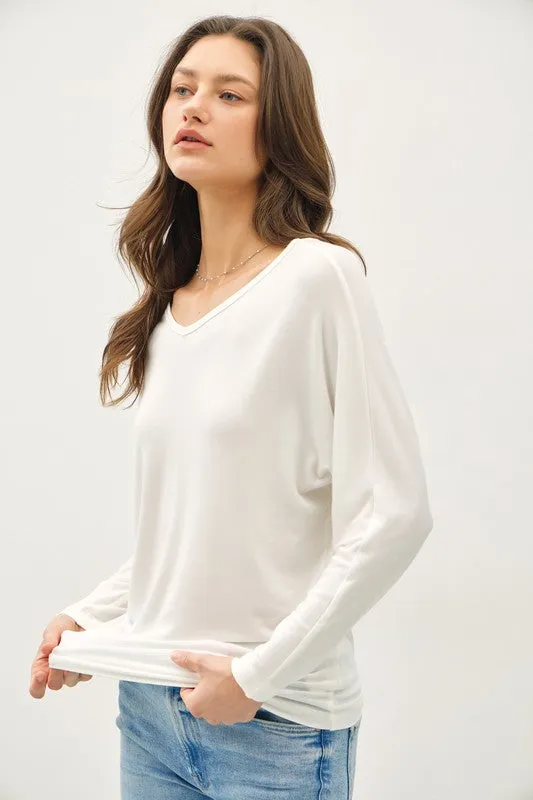 Alicia Batwing Long Sleeve Top White