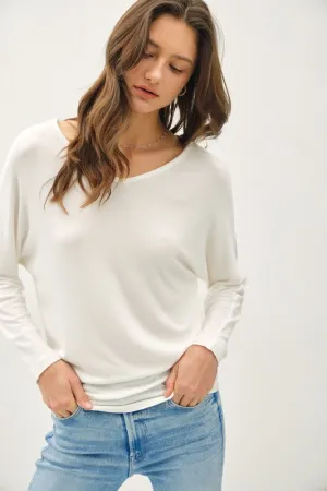 Alicia Batwing Long Sleeve Top White