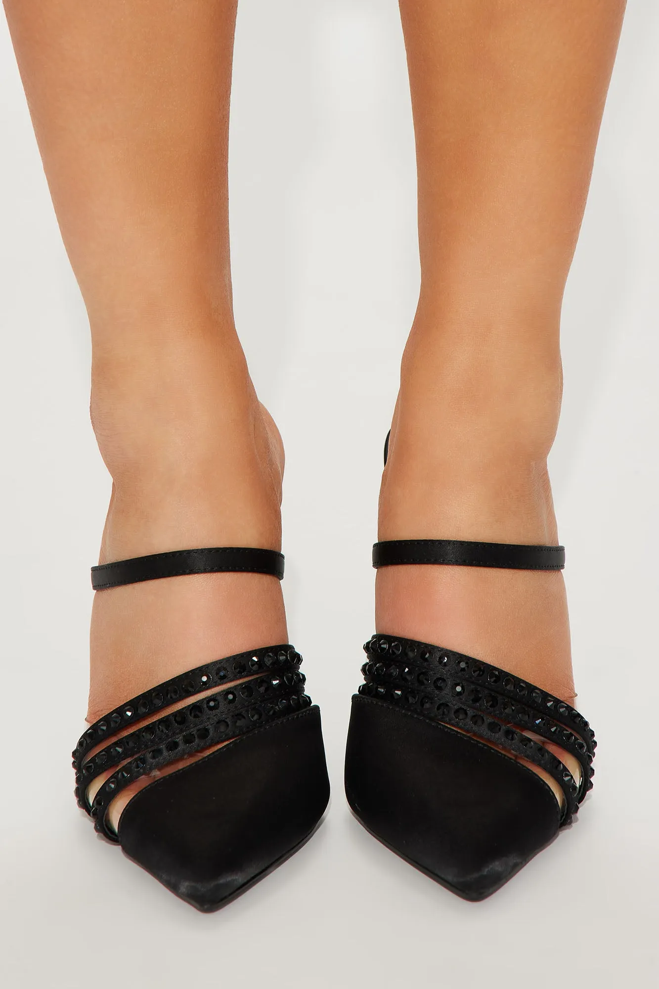 Anastasia Embellished Satin Pumps - Black