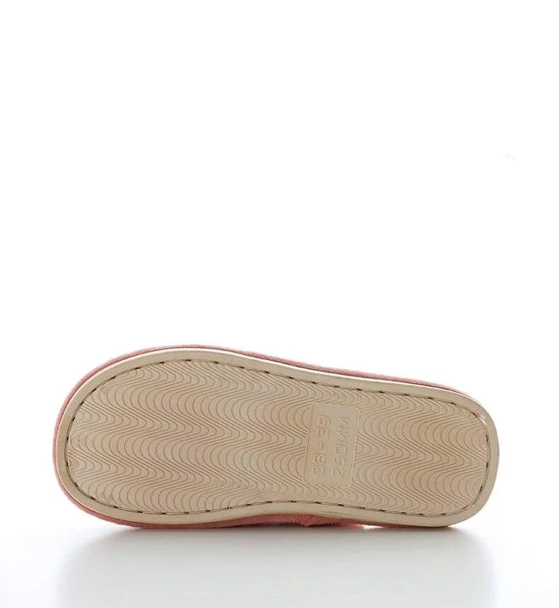 Autumn Winter Women's Cotton Thick-soled Fur Bow Indoor House Slippers
