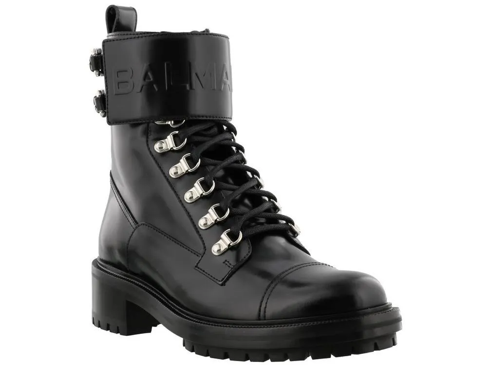 Balmain Ankle Strap Leather Boots