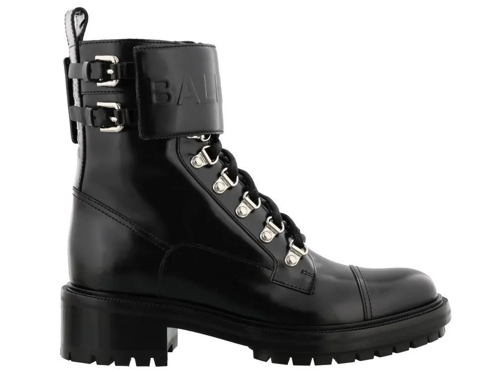 Balmain Ankle Strap Leather Boots