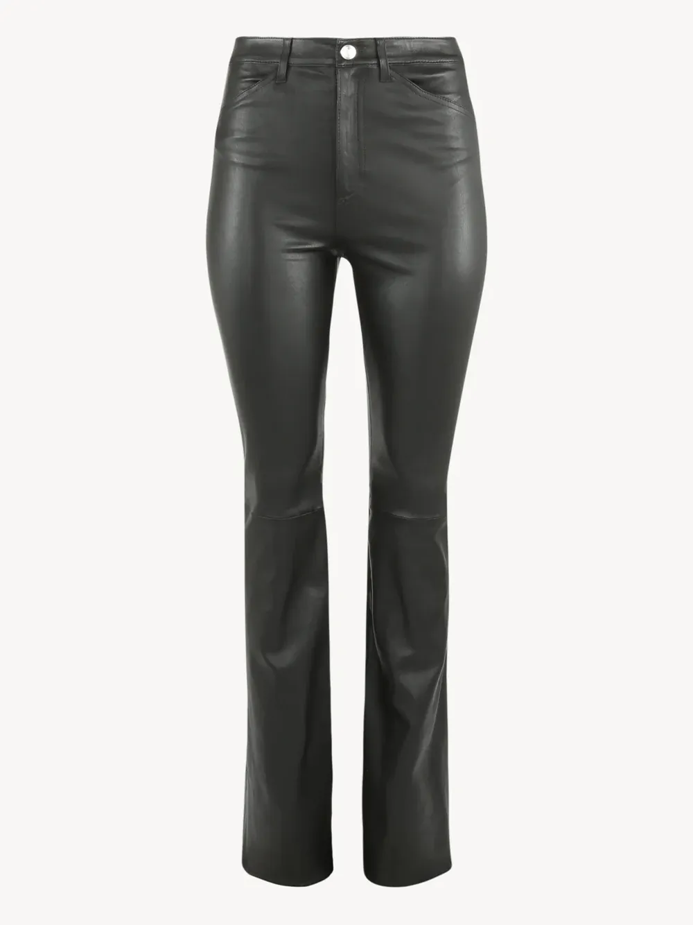 Black Leather 5 Pocket Straight Leg Pants