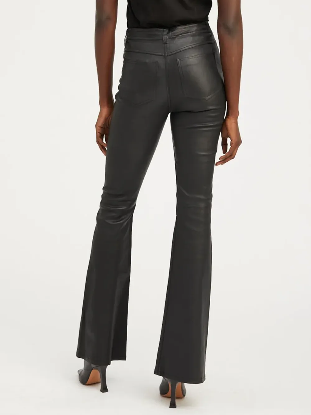 Black Leather 5 Pocket Straight Leg Pants