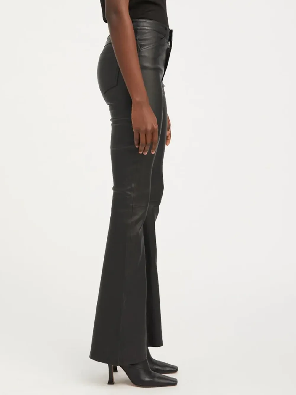 Black Leather 5 Pocket Straight Leg Pants