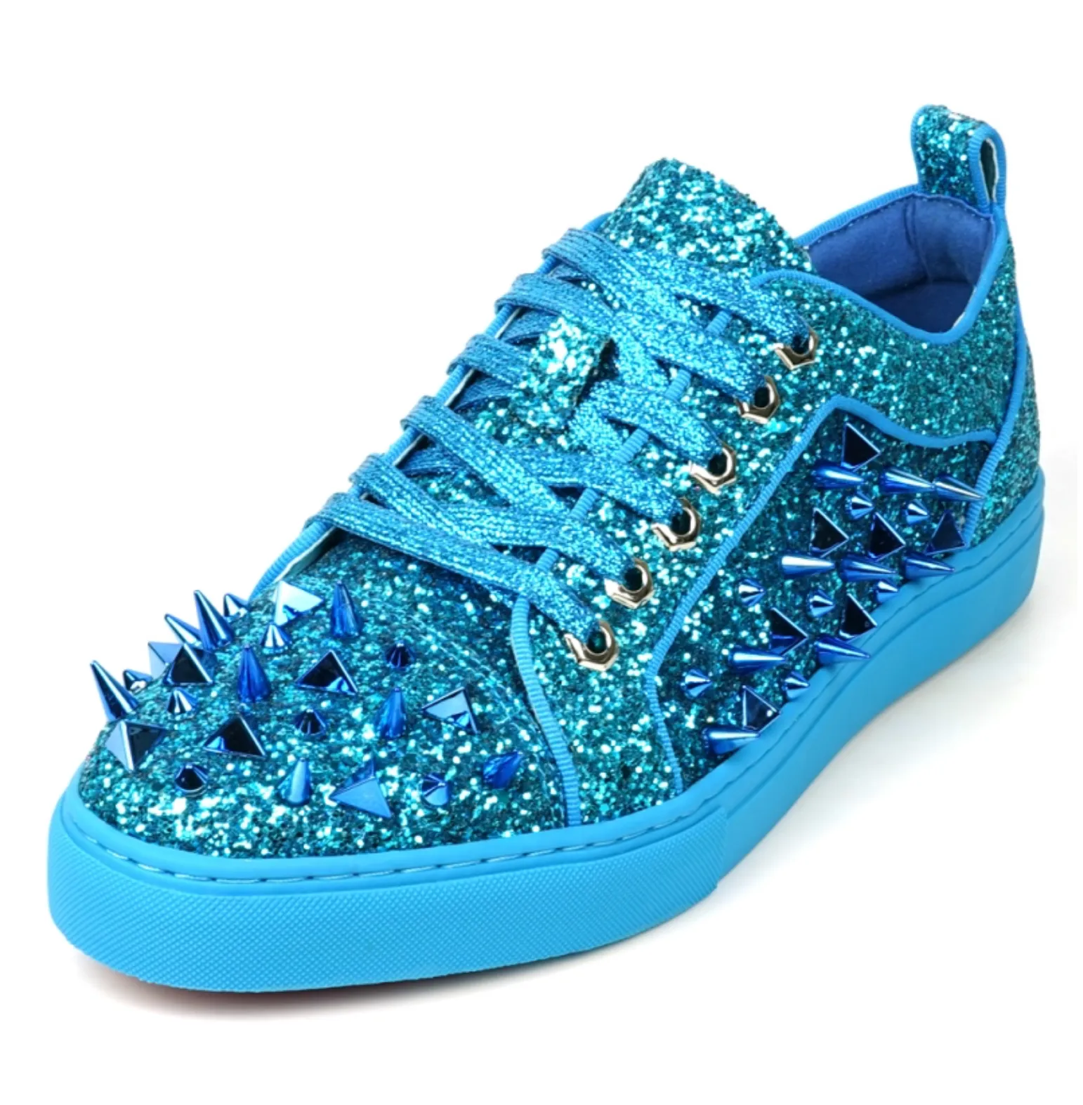 Blue Glitter Blue Spikes Low Cut Sneaker Encore by Fiesso