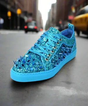 Blue Glitter Blue Spikes Low Cut Sneaker Encore by Fiesso