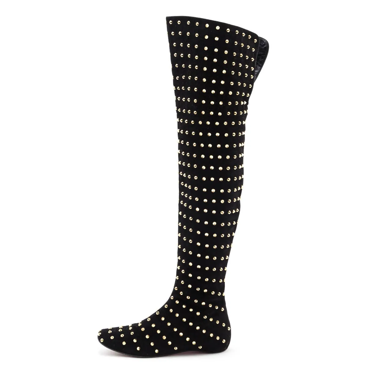 Christian Louboutin Black Suede Studded Over the Knee Flat Boots Size 7 | EU 37