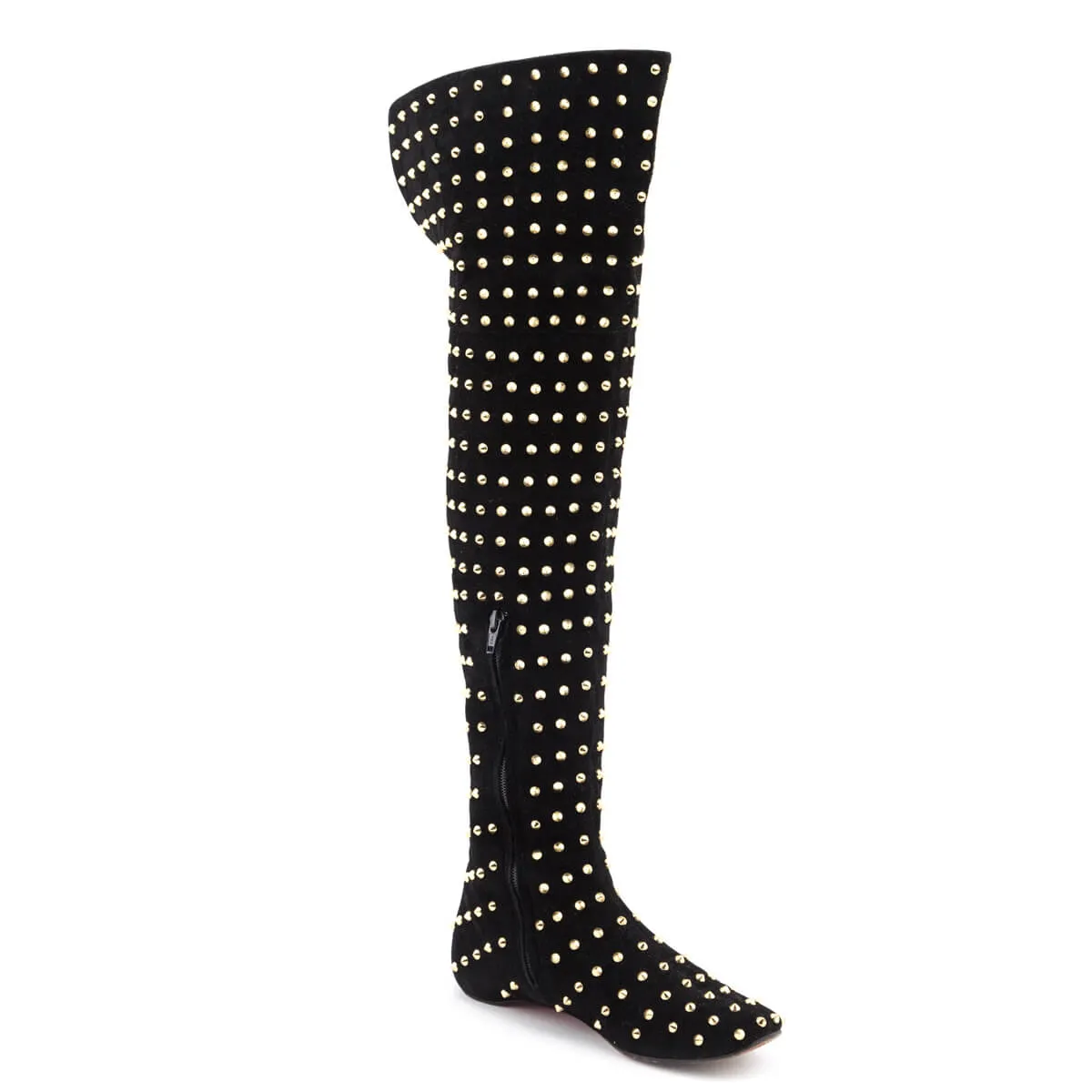 Christian Louboutin Black Suede Studded Over the Knee Flat Boots Size 7 | EU 37