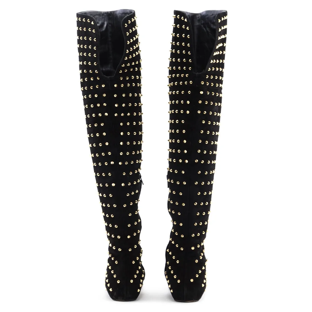 Christian Louboutin Black Suede Studded Over the Knee Flat Boots Size 7 | EU 37