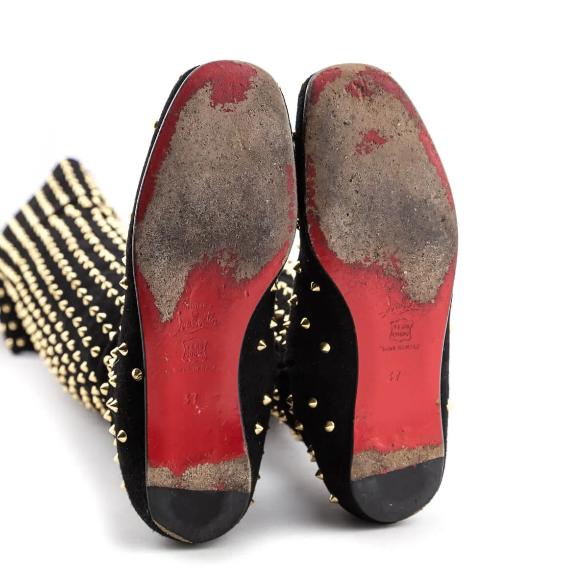 Christian Louboutin Black Suede Studded Over the Knee Flat Boots Size 7 | EU 37