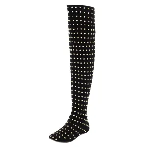 Christian Louboutin Black Suede Studded Over the Knee Flat Boots Size 7 | EU 37