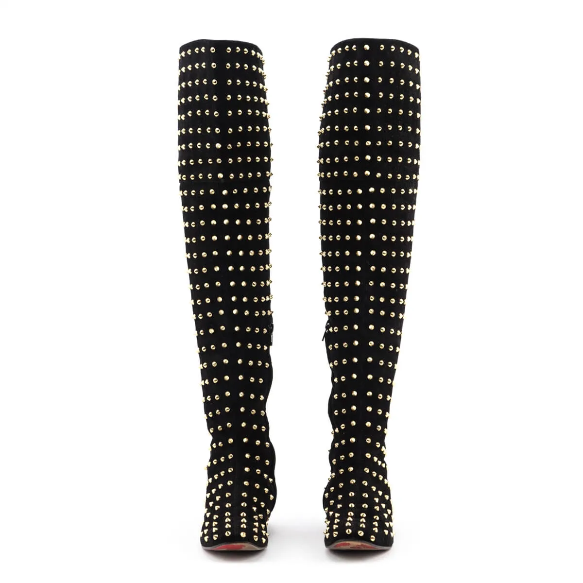 Christian Louboutin Black Suede Studded Over the Knee Flat Boots Size 7 | EU 37
