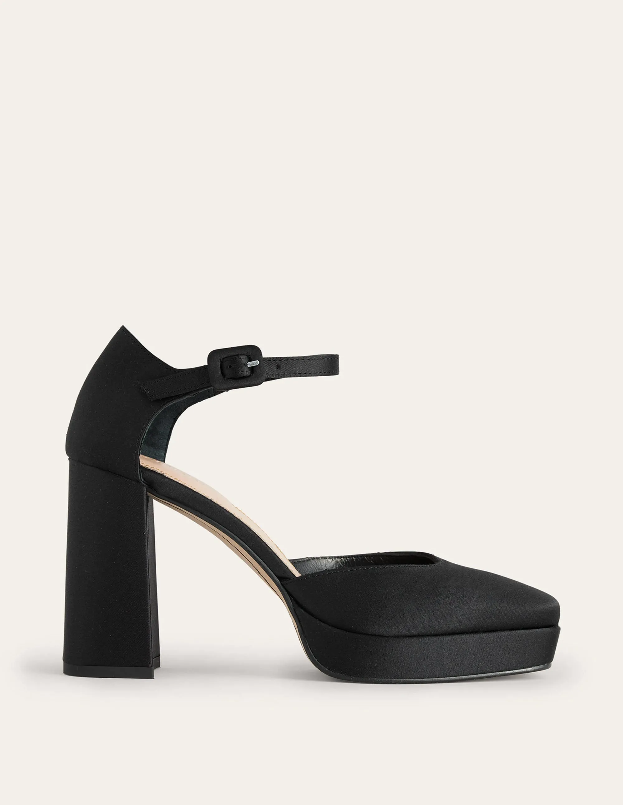 Closed-Toe Heeled Platforms-Black Satin