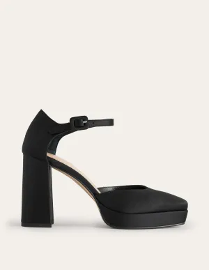 Closed-Toe Heeled Platforms-Black Satin