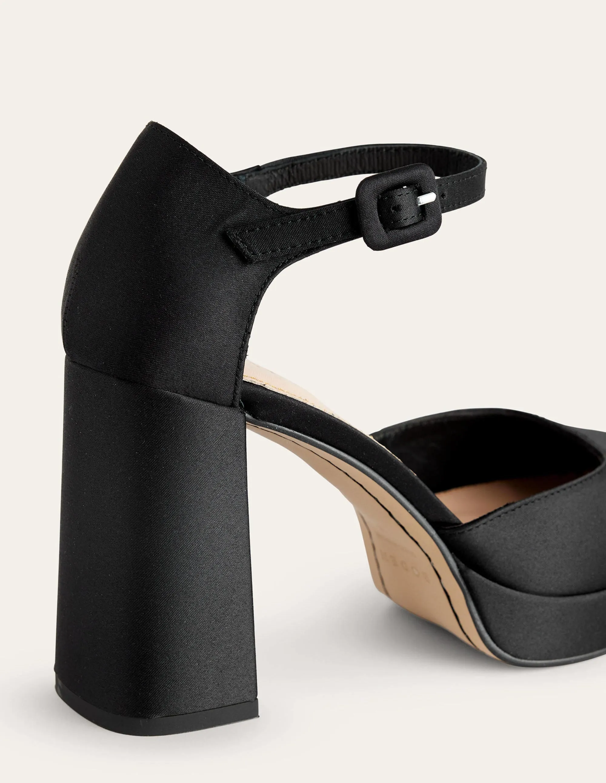 Closed-Toe Heeled Platforms-Black Satin