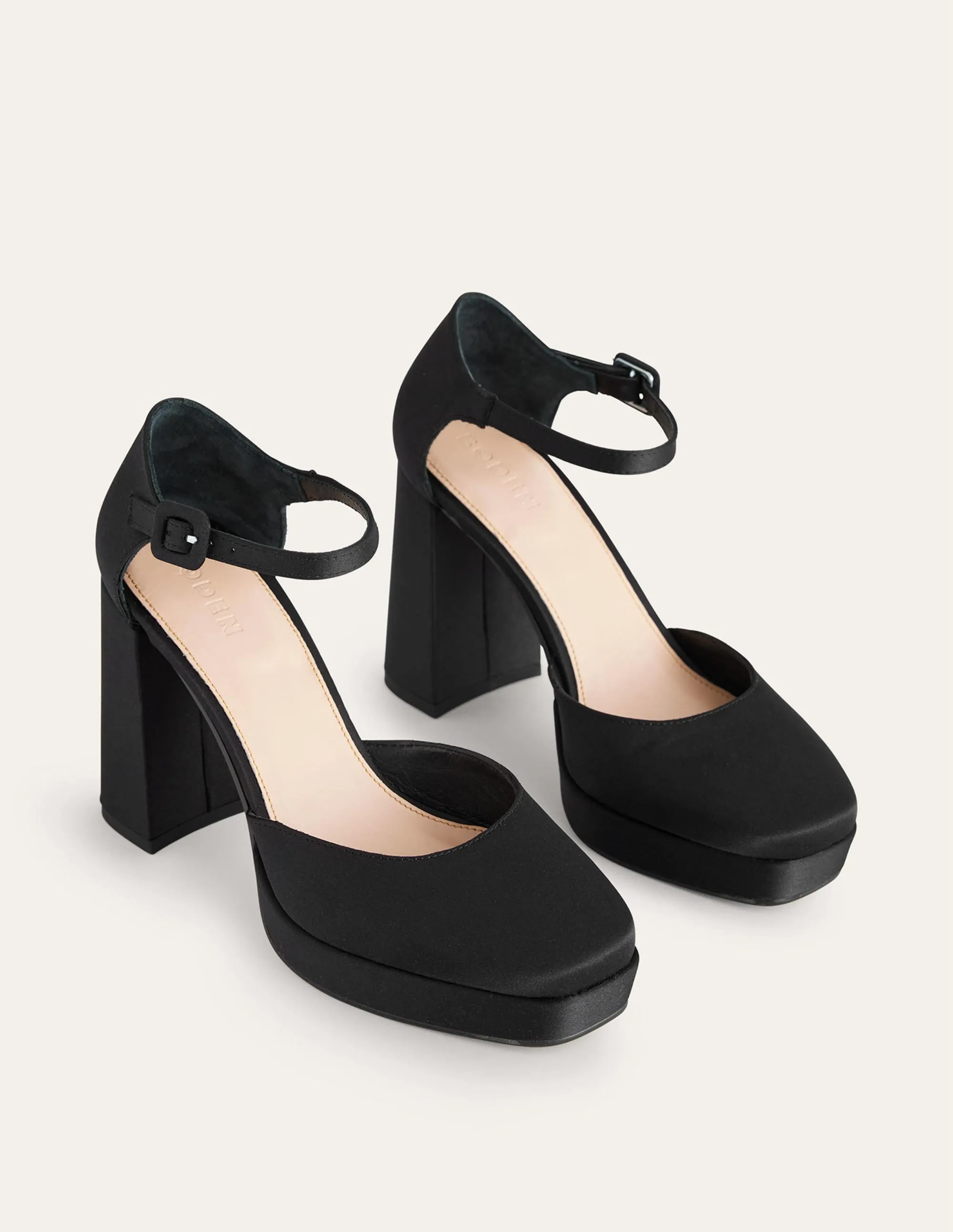 Closed-Toe Heeled Platforms-Black Satin