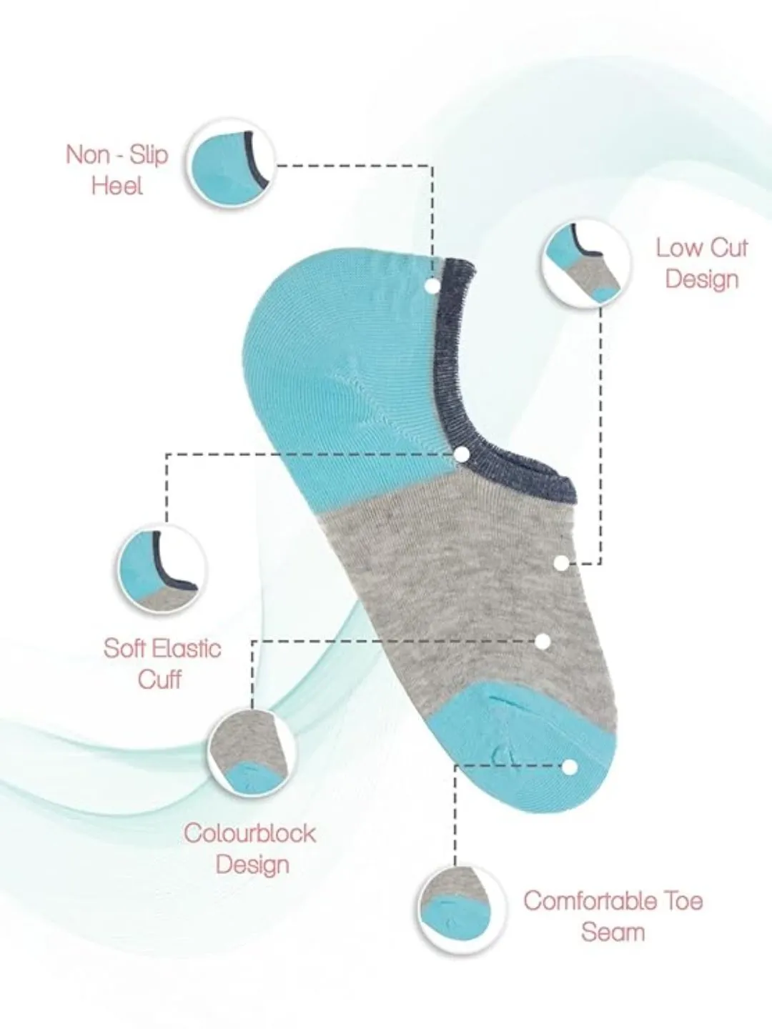 Color-Blocked Low-Cut Invisible Socks for Boys- Blue, Black & Navy