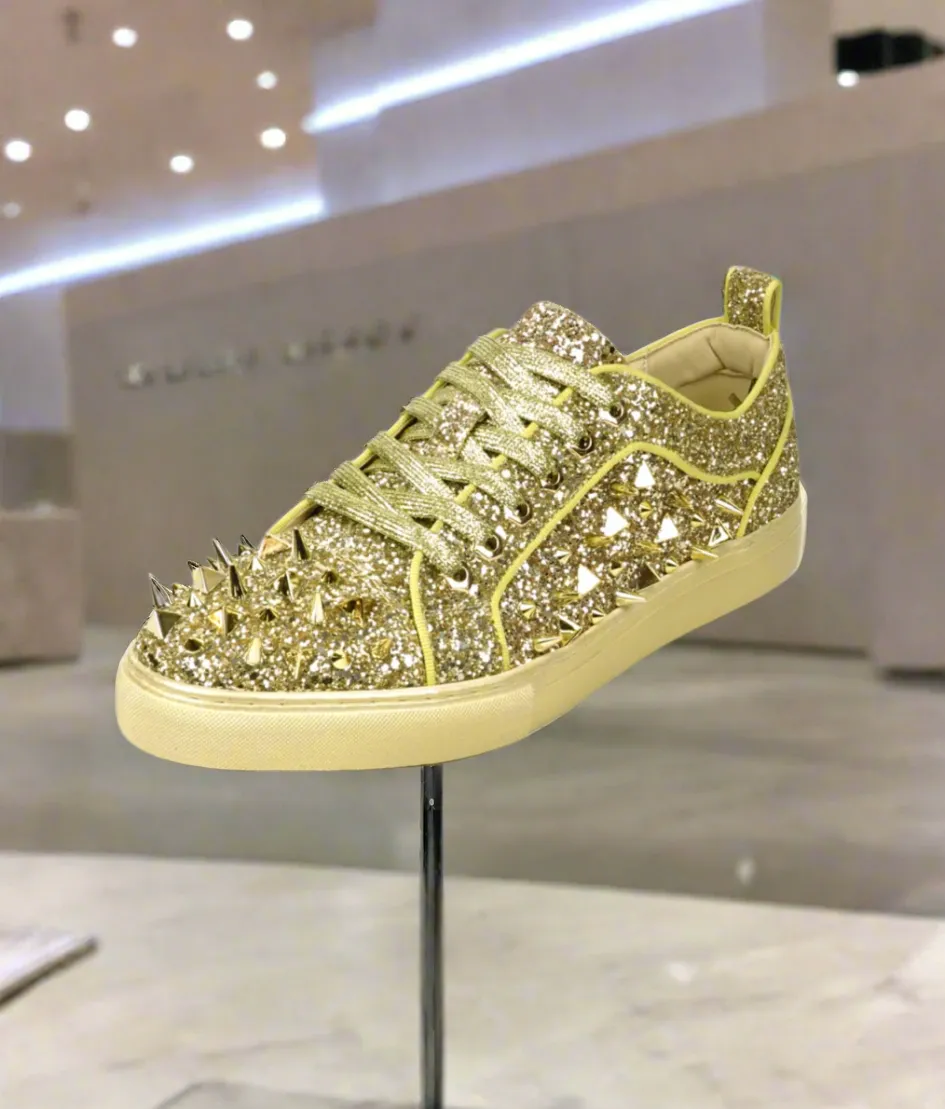 Gold Glitter Gold Spikes Low Cut Sneaker Encore by Fiesso