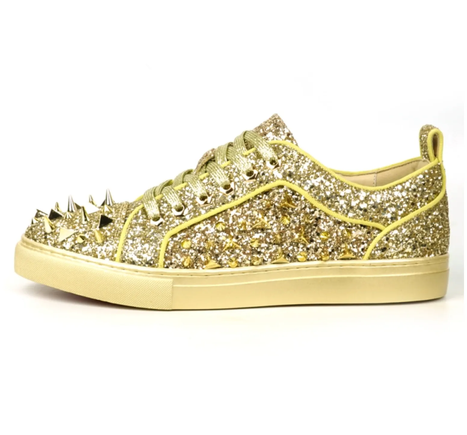 Gold Glitter Gold Spikes Low Cut Sneaker Encore by Fiesso