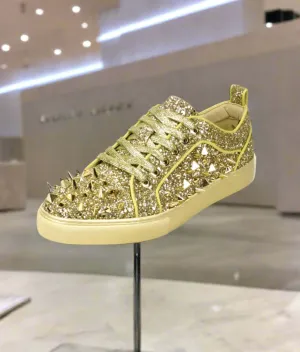 Gold Glitter Gold Spikes Low Cut Sneaker Encore by Fiesso