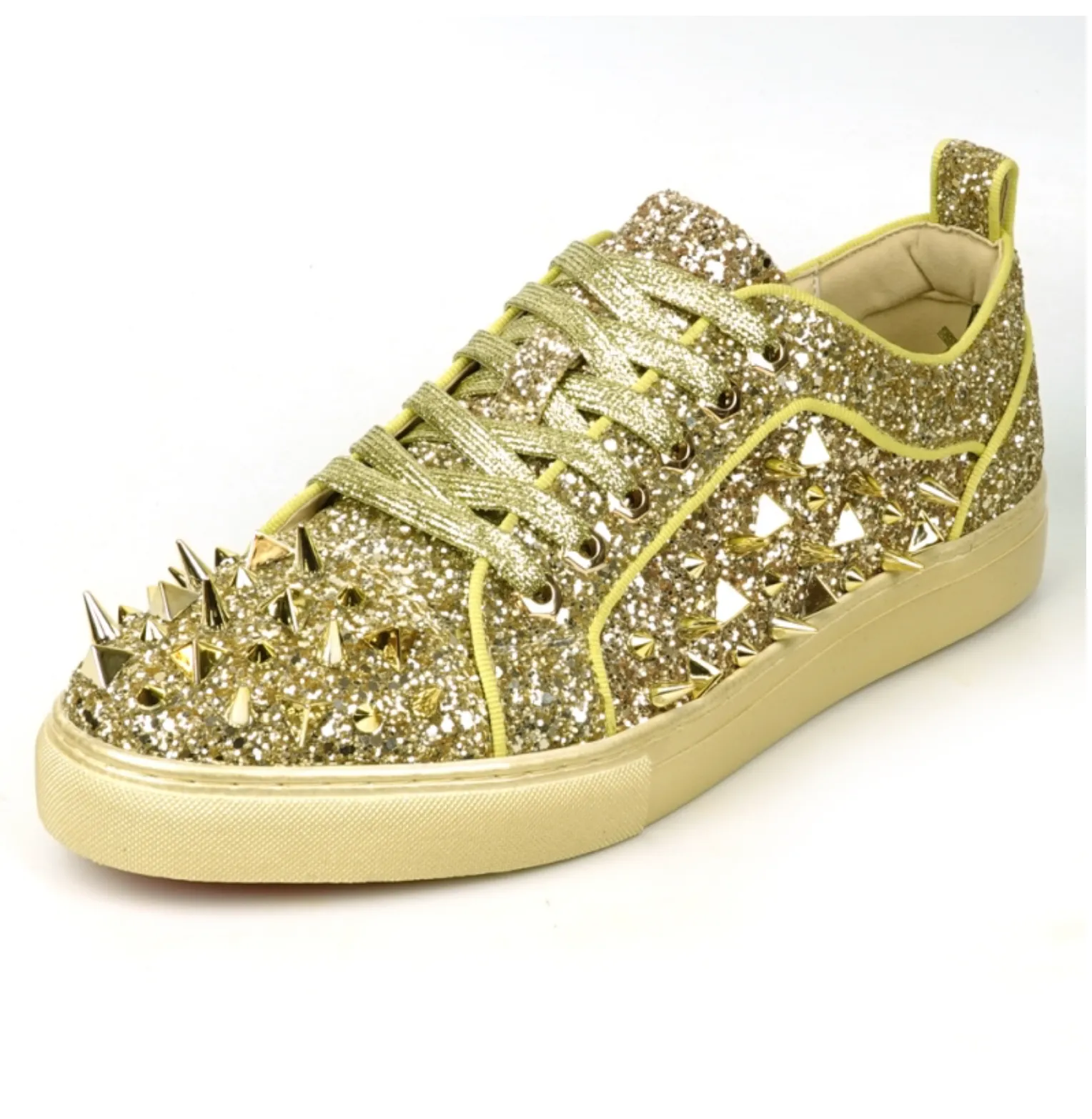 Gold Glitter Gold Spikes Low Cut Sneaker Encore by Fiesso