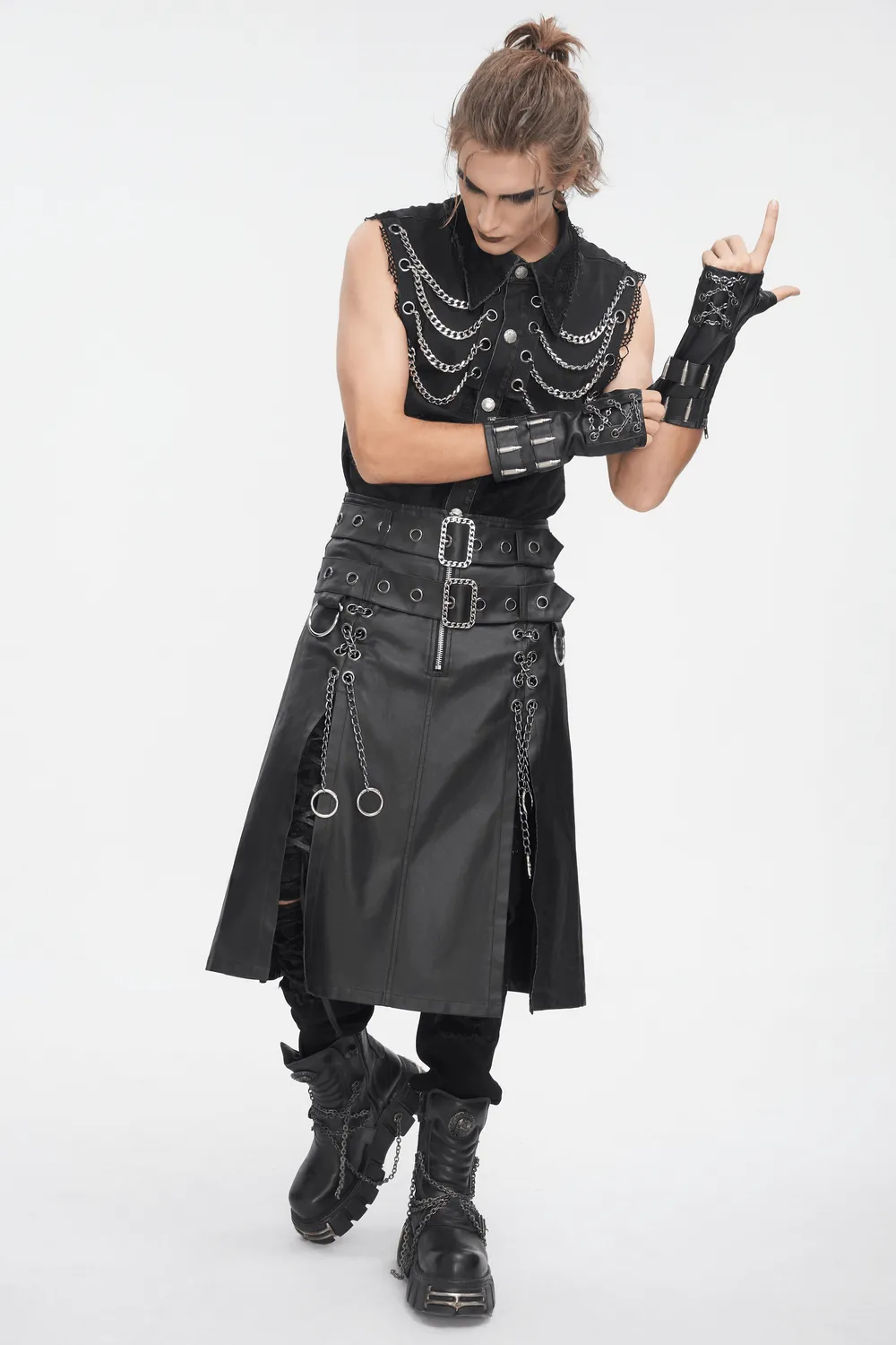 Gothic Black Kilt with Chains and Metal Details