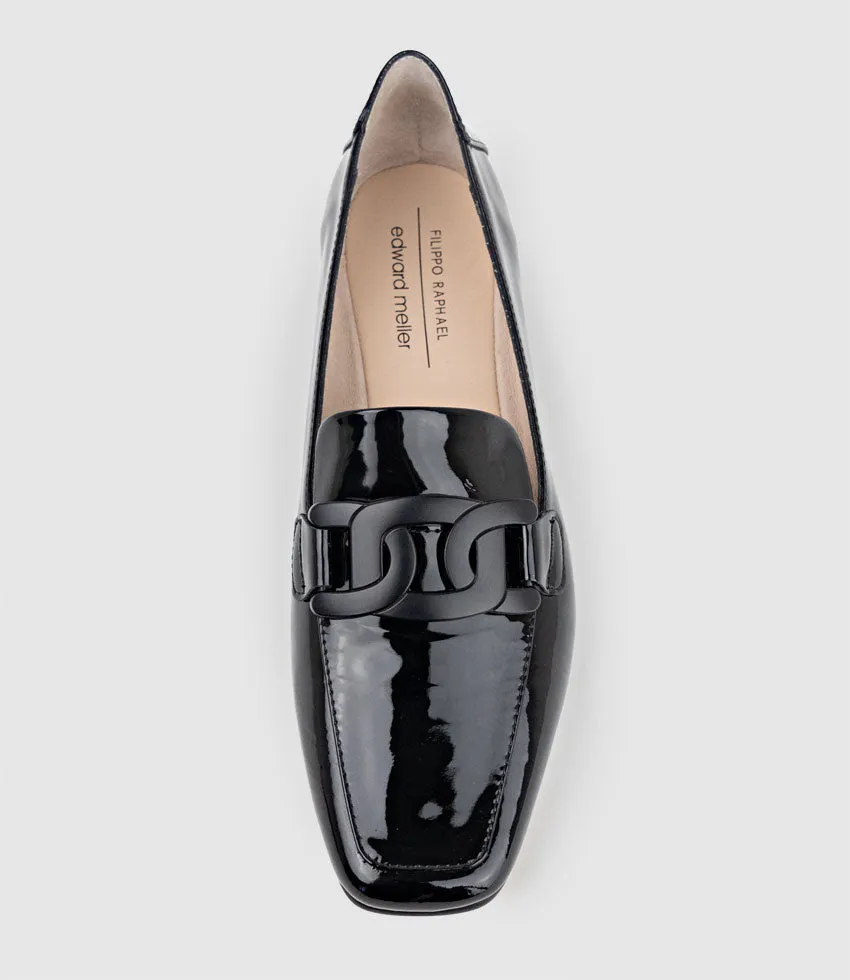 GRADY Moccasin with Hardware in Black Patent