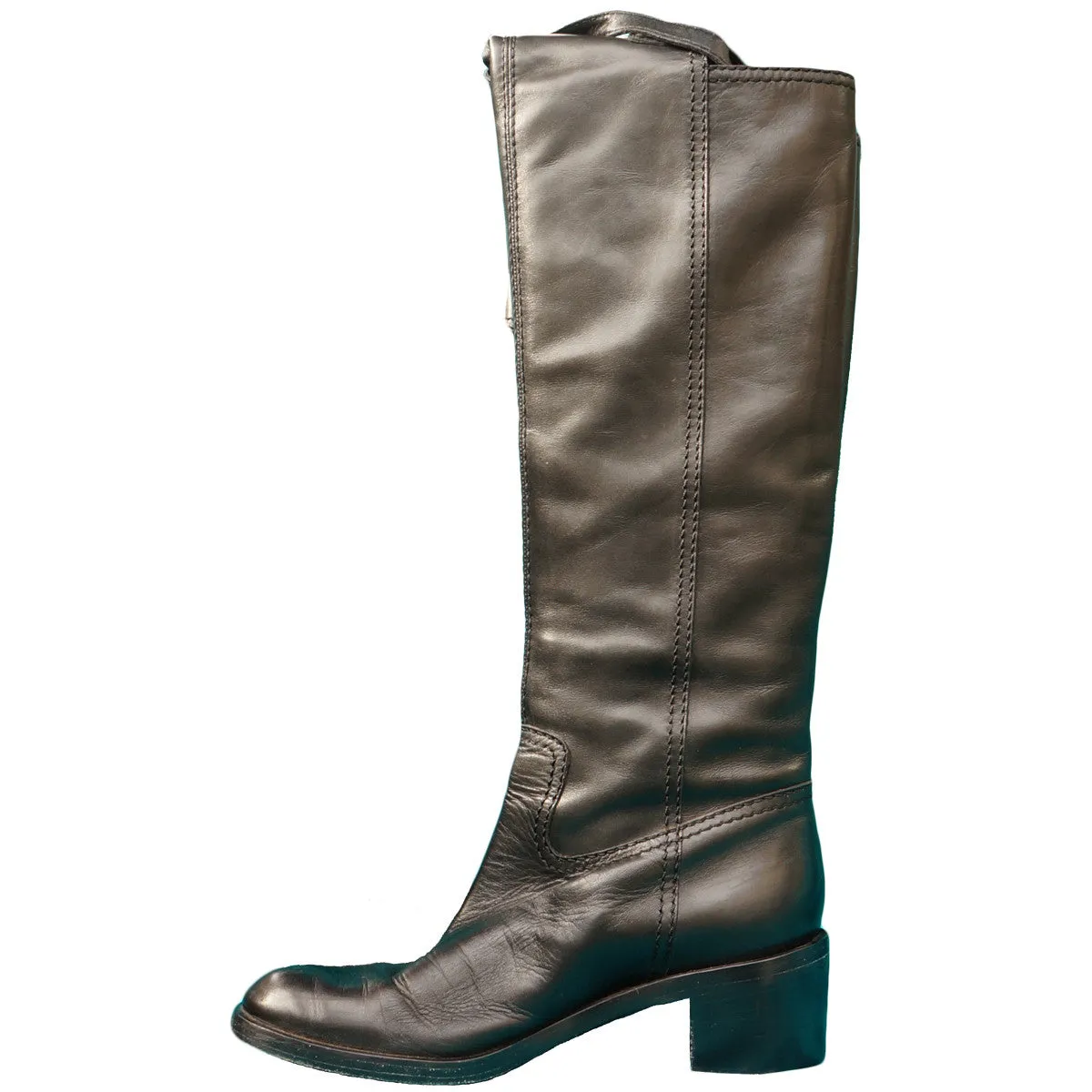 GUCCI BLACK LEATHER KNEE HIGH RIDING BOOTS WITH TASSELS
