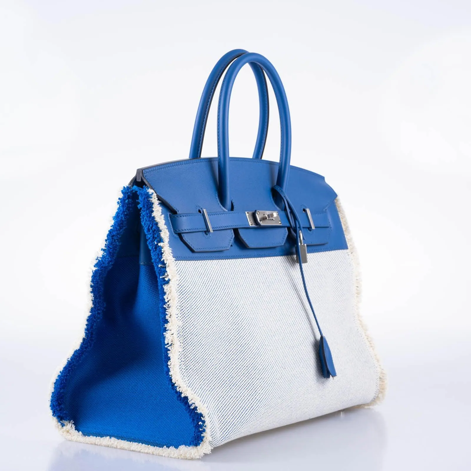 Hermès Fray Fray Birkin 35 Sellier Bleu France Swift and Twill H Canvas Palladium Hardware