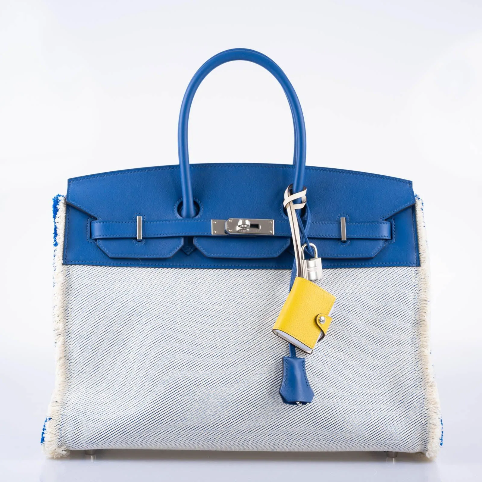 Hermès Fray Fray Birkin 35 Sellier Bleu France Swift and Twill H Canvas Palladium Hardware