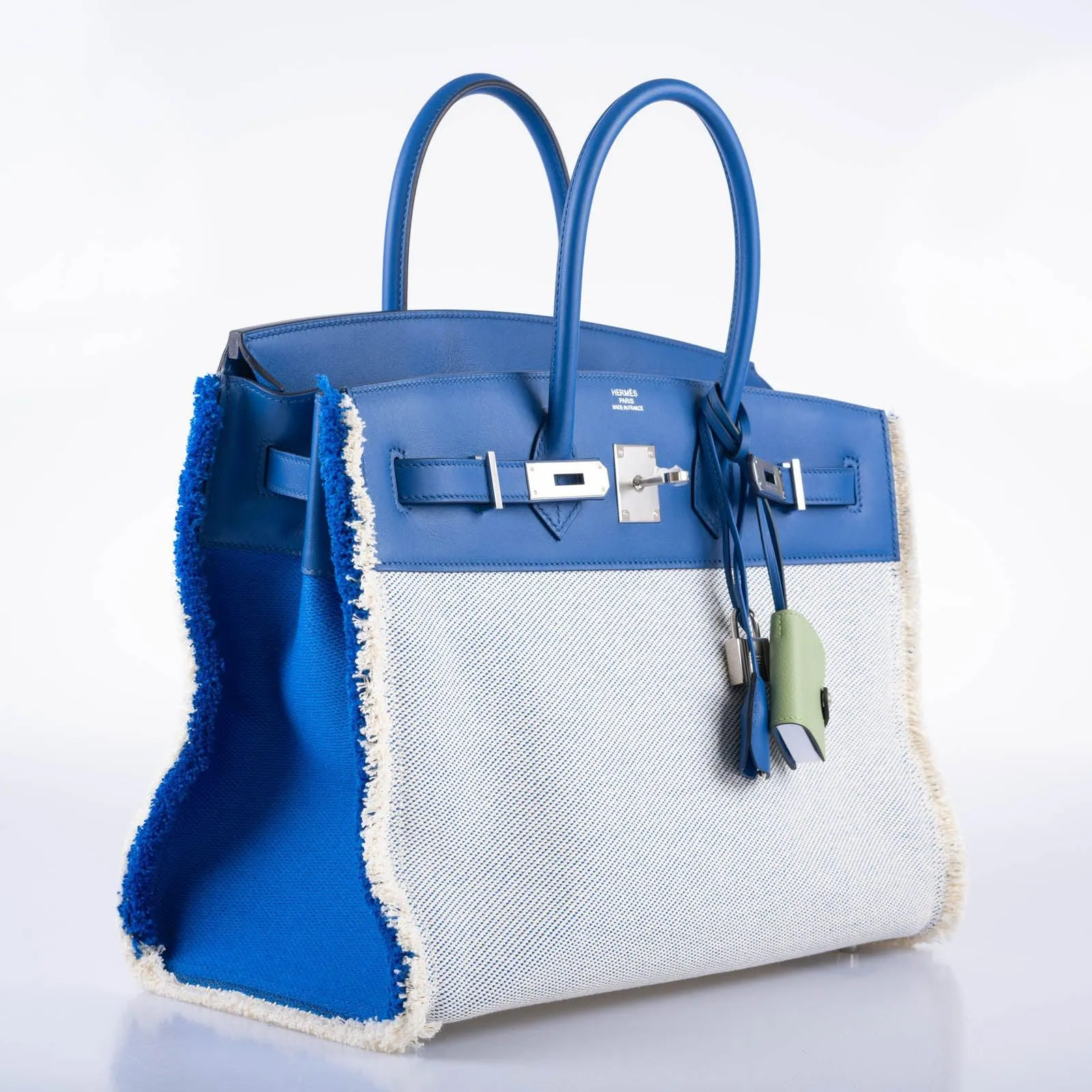 Hermès Fray Fray Birkin 35 Sellier Bleu France Swift and Twill H Canvas Palladium Hardware