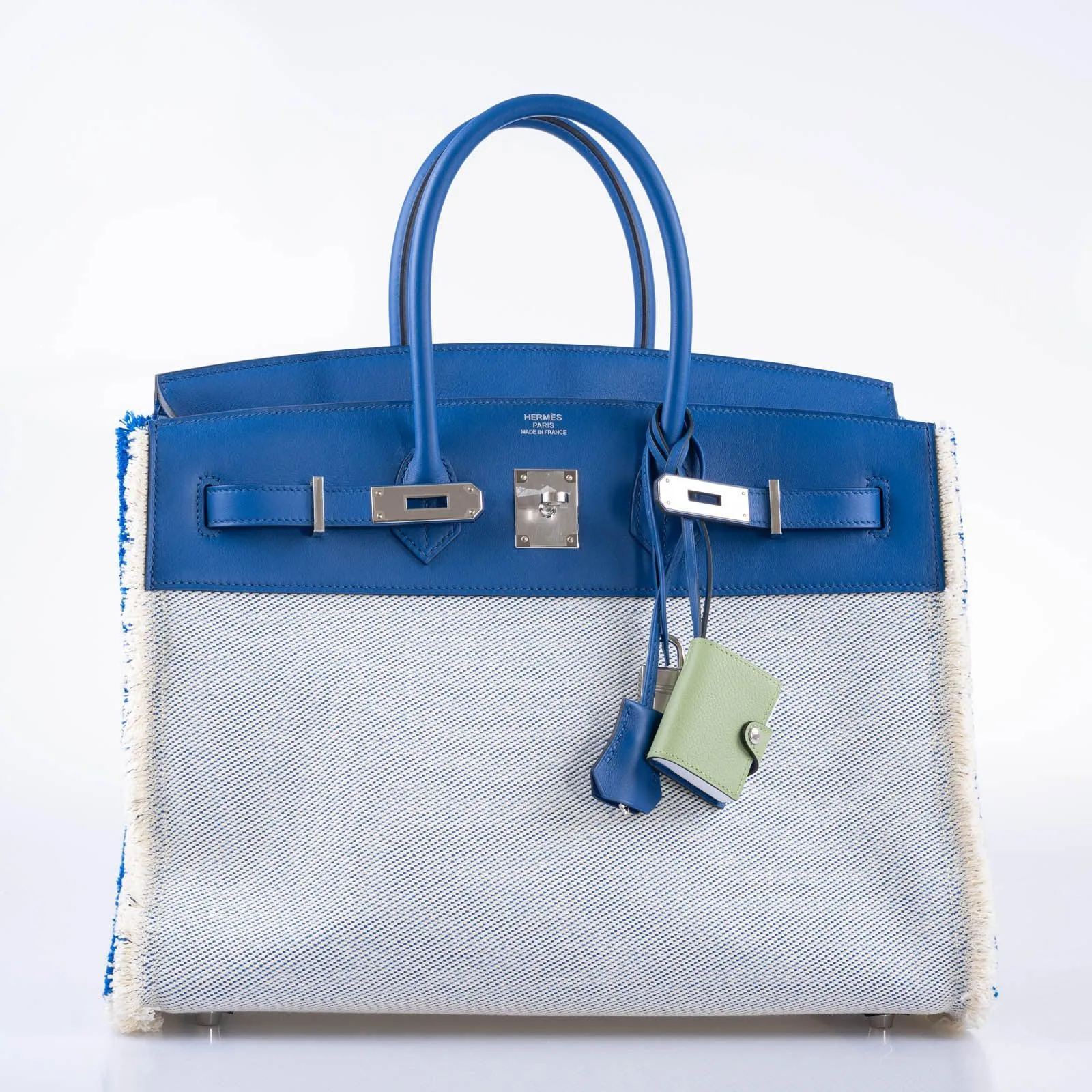 Hermès Fray Fray Birkin 35 Sellier Bleu France Swift and Twill H Canvas Palladium Hardware