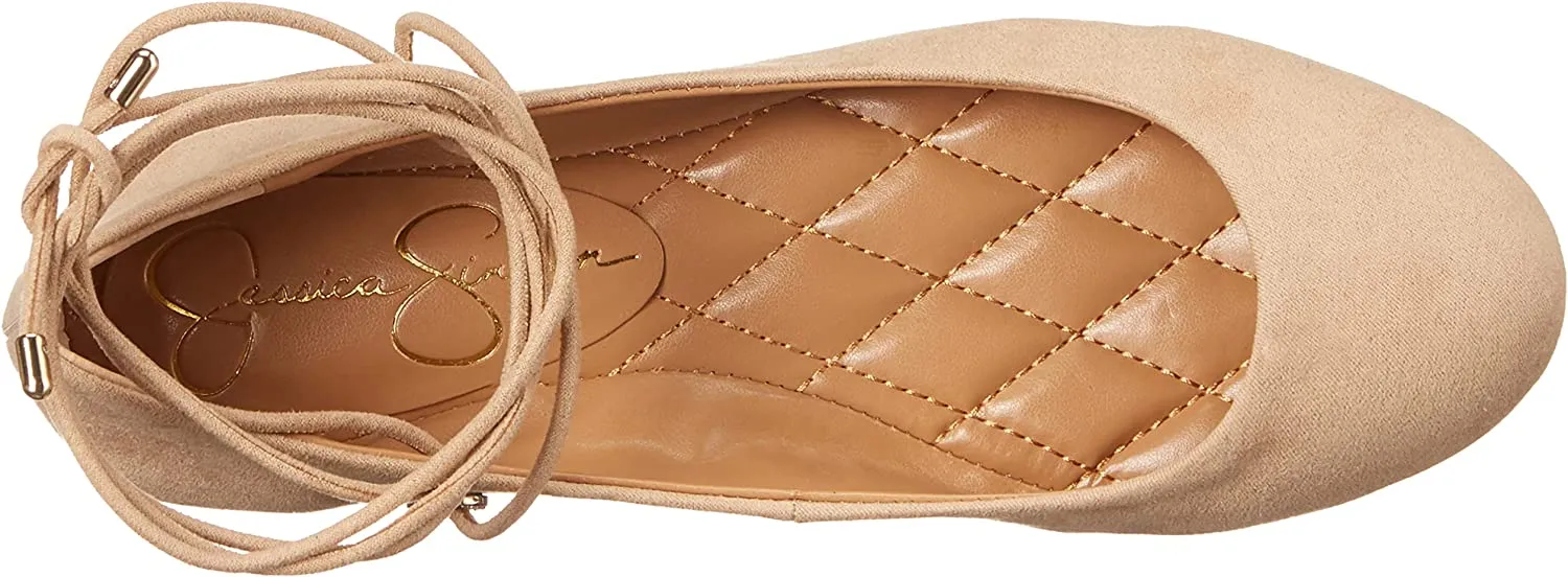 Jessica Simpson Bingley Almond Nude Rounded Toe Tie Up Suede Ballet Flat