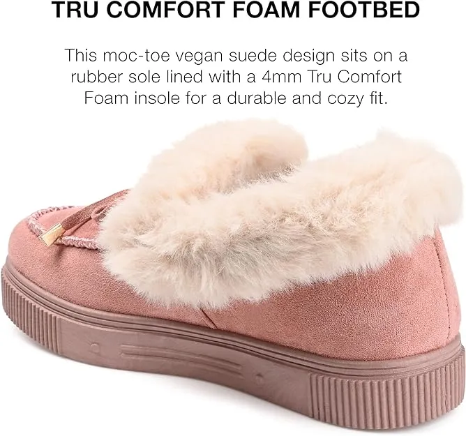 Journee Collection Women's Midnight Faux Fur Trim Bow Tie Slippers  Color Blush Size 7M