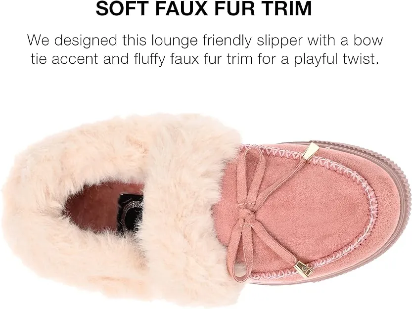 Journee Collection Women's Midnight Faux Fur Trim Bow Tie Slippers  Color Blush Size 7M