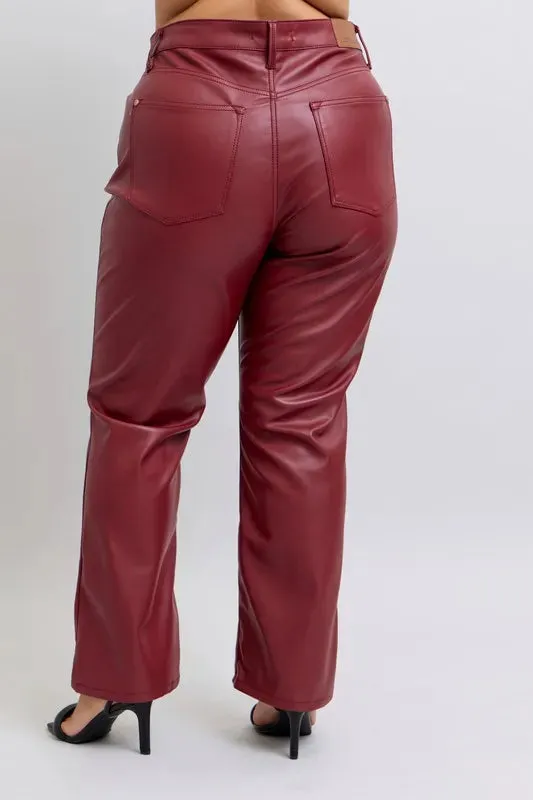 Judy Blue Full Size High Waist Tummy Control Faux Leather Straight Pants Plus Size