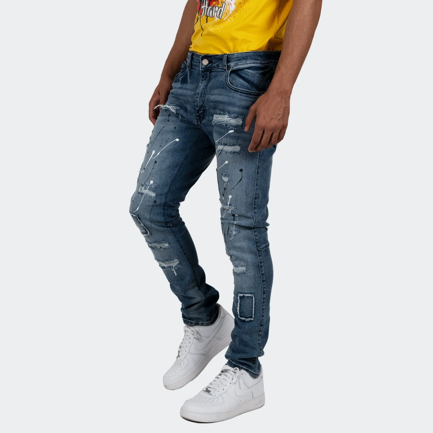 Men's TWO MILL TWENTY "Jackson" Slim Fit Distressed Denim Jeans Medium Blue