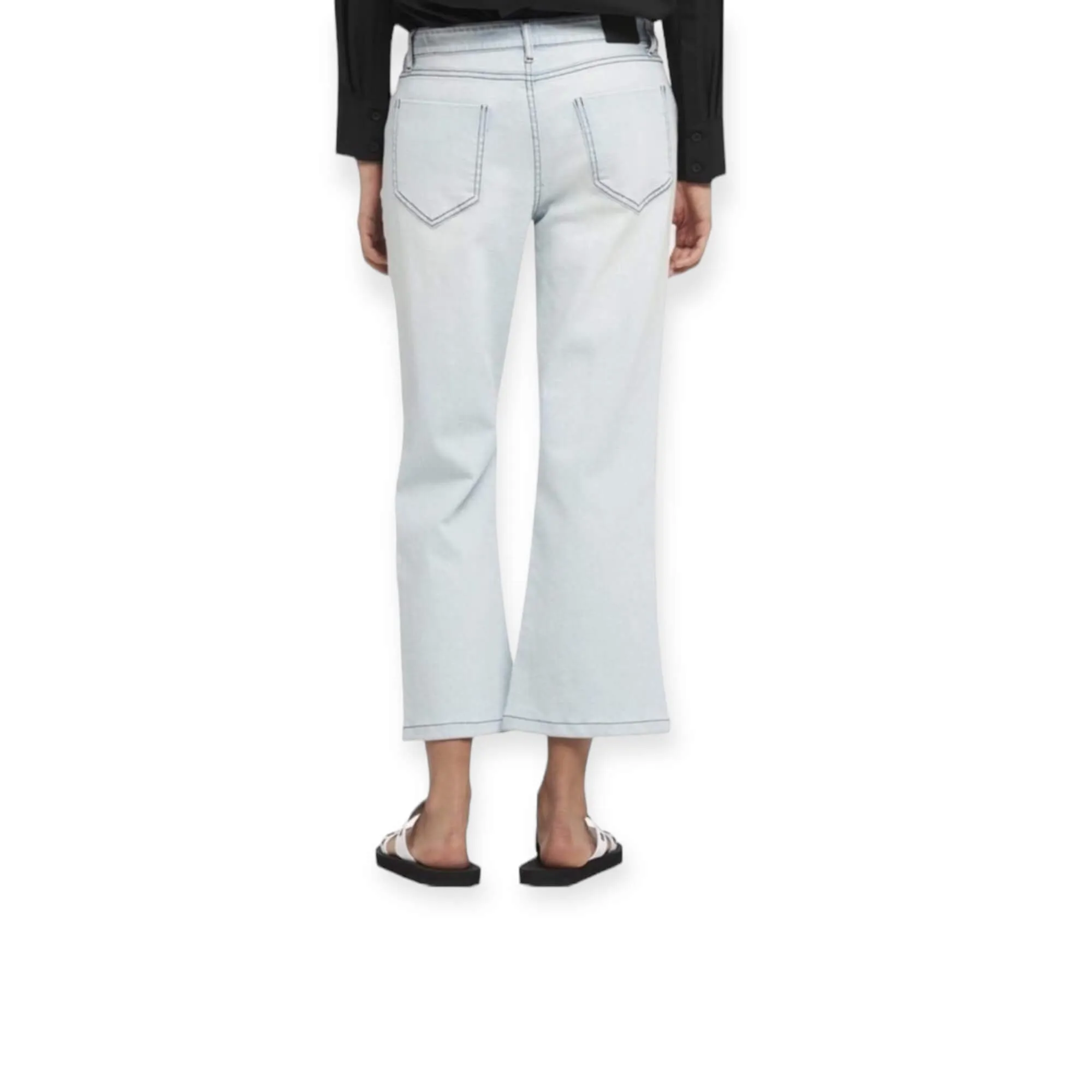 Mid Rise Denim Flare Cropped Jeans