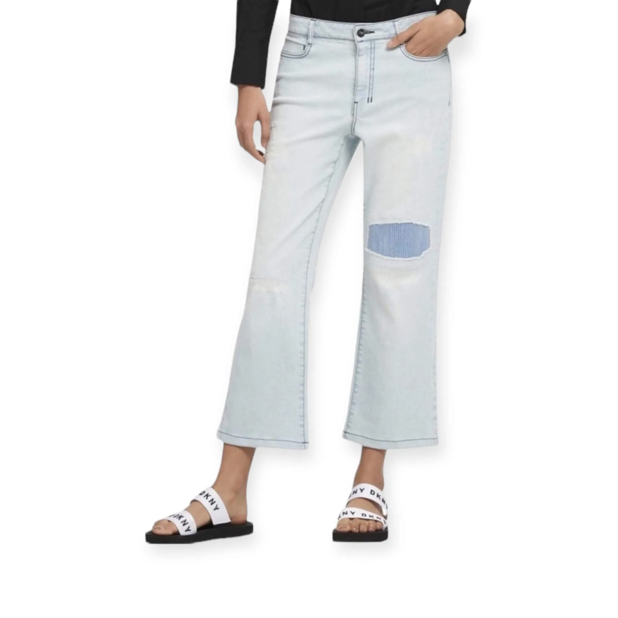 Mid Rise Denim Flare Cropped Jeans