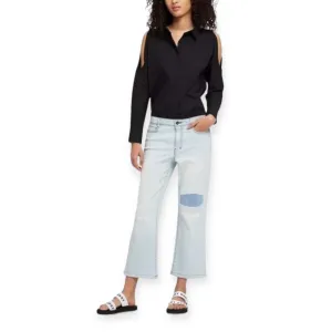 Mid Rise Denim Flare Cropped Jeans