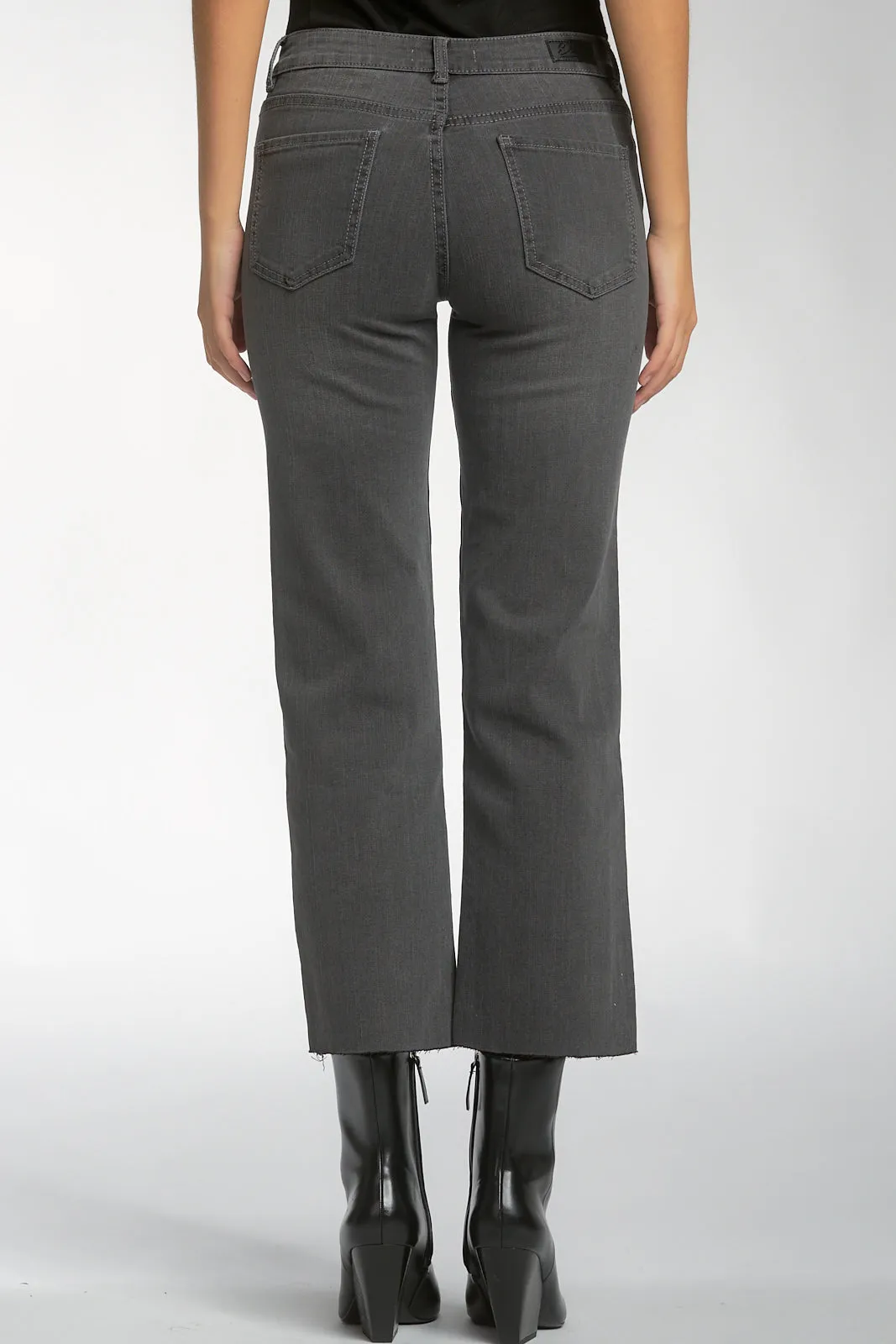 Mid Rise Grey Straight Leg Raw Hem Jeans