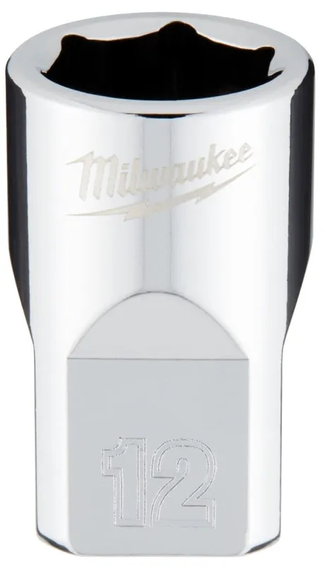 Milwaukee 45-34-9082 Socket, 12 mm Socket, 3/8 in Drive, 6-Point, Chrome Vanadium Steel, Chrome :CD: QUANTITY: 1
