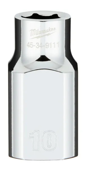 Milwaukee 45-34-9111 Socket, 10 mm Socket, 1/2 in Drive, 6-Point, Chrome Vanadium Steel, Chrome :CD: QUANTITY: 1