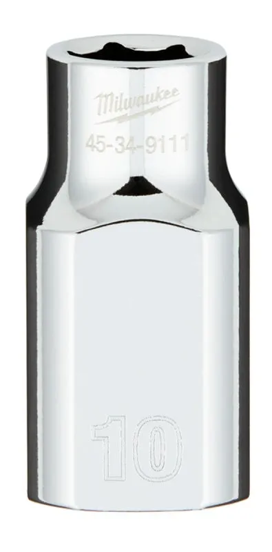 Milwaukee 45-34-9111 Socket, 10 mm Socket, 1/2 in Drive, 6-Point, Chrome Vanadium Steel, Chrome :CD: QUANTITY: 1