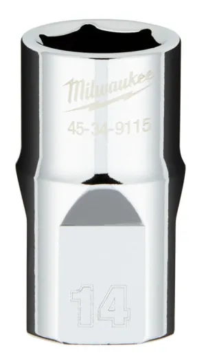 Milwaukee 45-34-9115 Socket, 14 mm Socket, 1/2 in Drive, 6-Point, Chrome Vanadium Steel, Chrome :CD: QUANTITY: 1