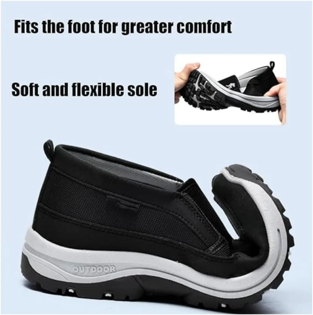 Orthowalkway Mens Shoes, Casual Orthopedic Sneakers for Men, Outdoor Walking Boots Shoes Slip-on Flats Arch Support