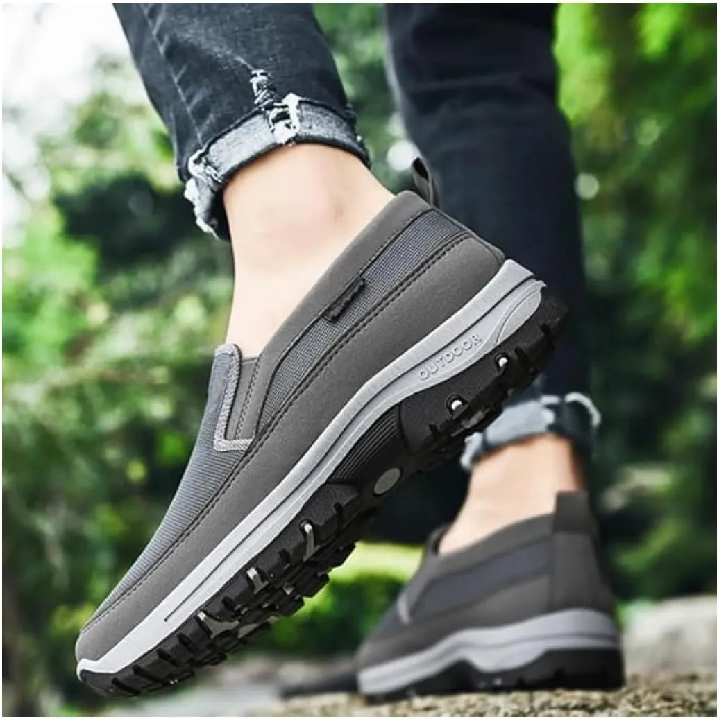 Orthowalkway Mens Shoes, Casual Orthopedic Sneakers for Men, Outdoor Walking Boots Shoes Slip-on Flats Arch Support