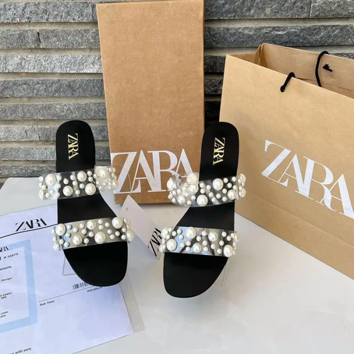 Pearl Ladies Shoes – Women White Pearl Casual Slippers Flat Shoes- #10381 #22